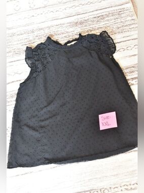 Lace Yoke Swiss Dot Black Blouse - Women's